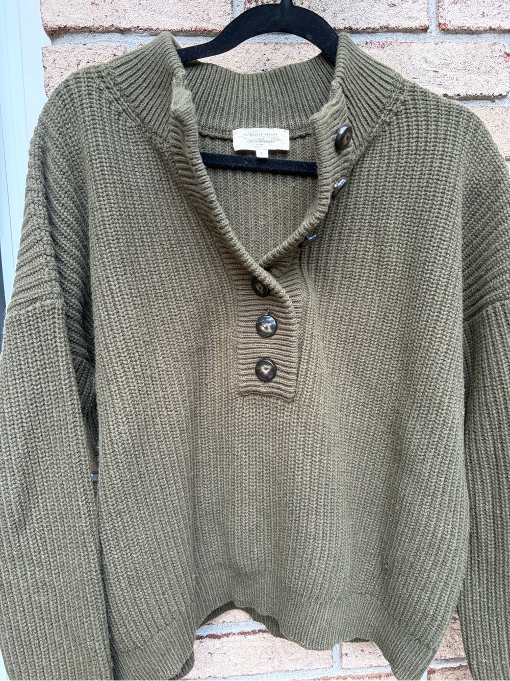 La Maille Sézane Chunky Ribbed Knit Sweater Olive Green Size L Made in Italy